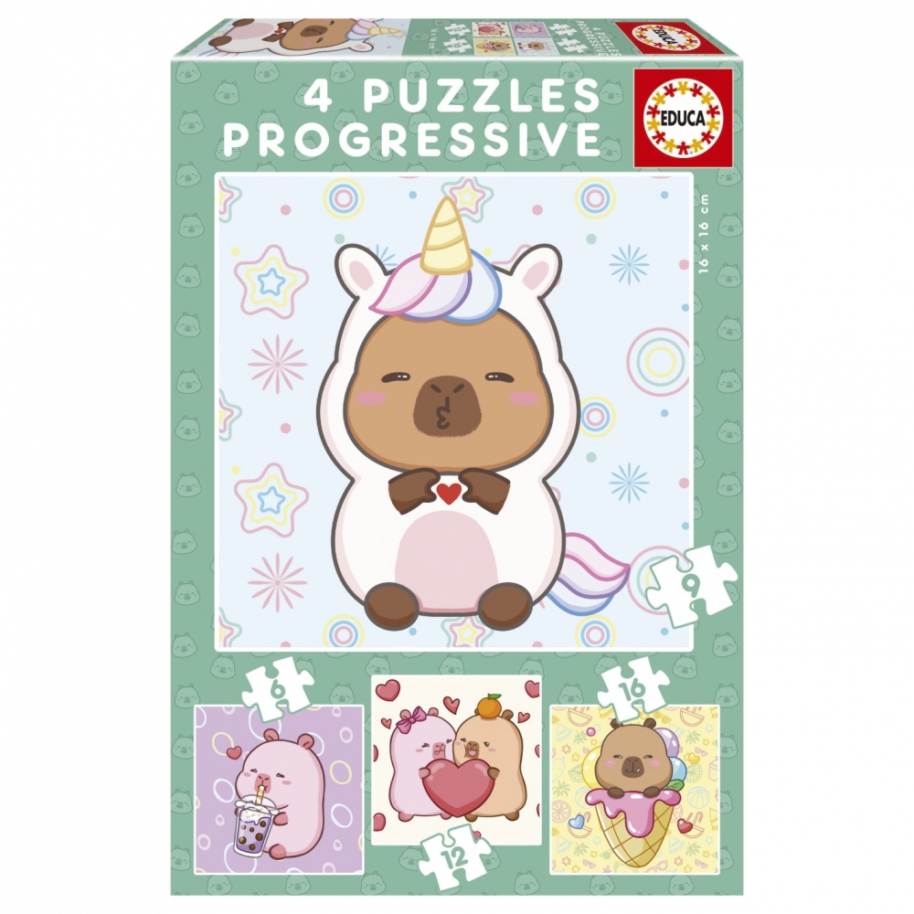Progressive puzzle, Educa, Cheerful capybaras, 4 in 1, 6-9-12-16 pieces
