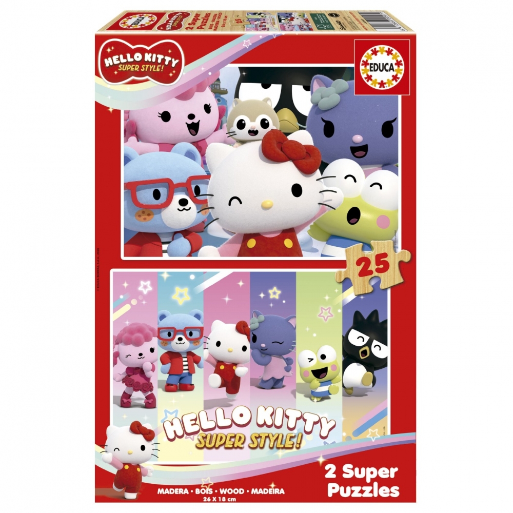 Дървен пъзел, Educa, Hello Kitty Супер стил 2 в 1, 2х25 части