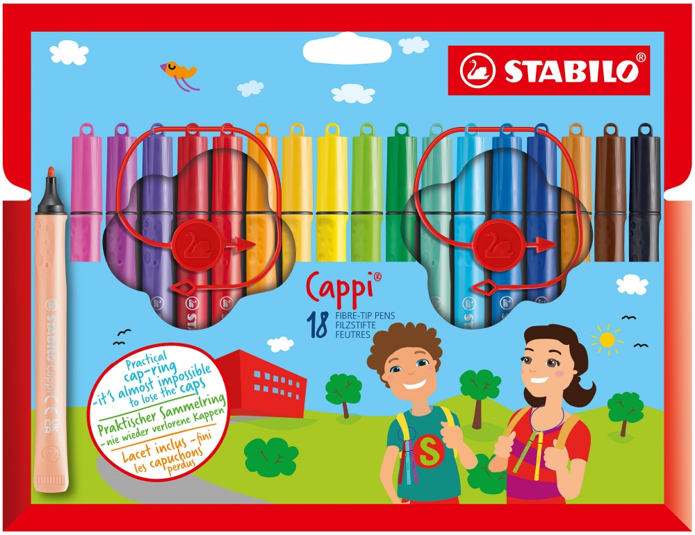 Комплект флумастери, Stabilo, Cappi ST168/18-4, 18 цвята
