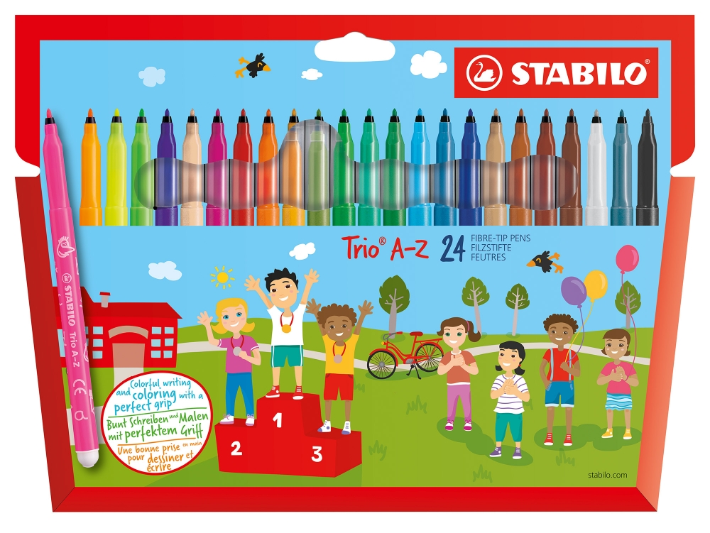 Комплект флумастери, Stabilo, Trio AZ ST378/1-24-01, 24 цвята