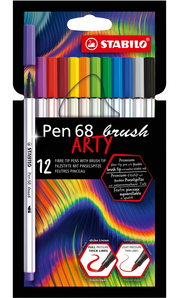 Комплект флумастери, Stabilo, Pen 68 Brush Arty ST568/12-21-20, 12 цвята