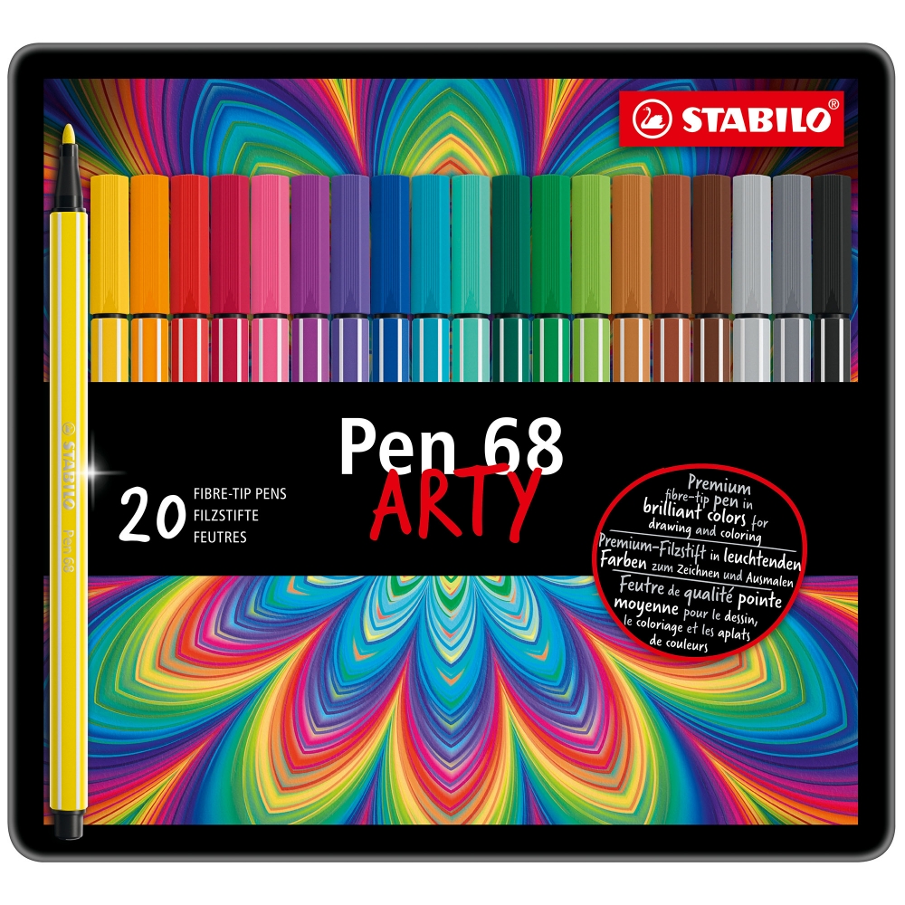 Комплект флумастери, Stabilo, Pen 68 Arty ST6820-6 метална кутия, 20 цвята