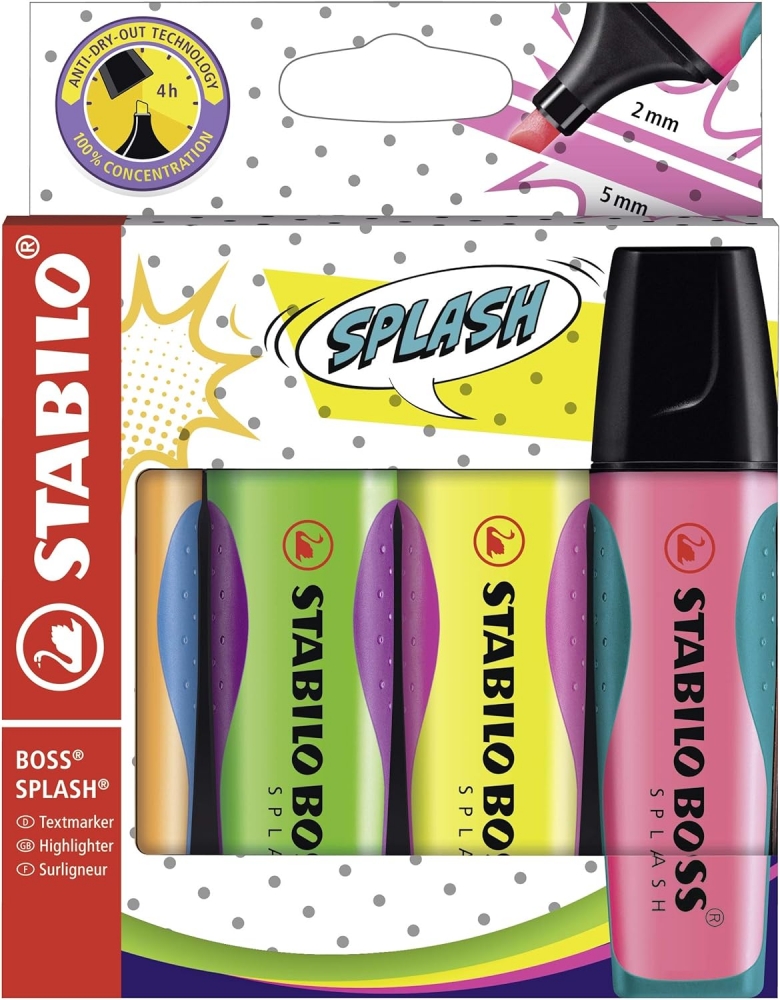 Комплект текст маркери, Stabilo, Boss Splash ST75/4, 4 цвята