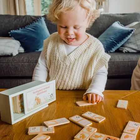 Dominoes in a wooden box, farm animals (FSC®)