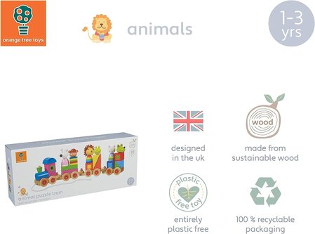 Large wooden train, puzzle and sorter - Animals Collection