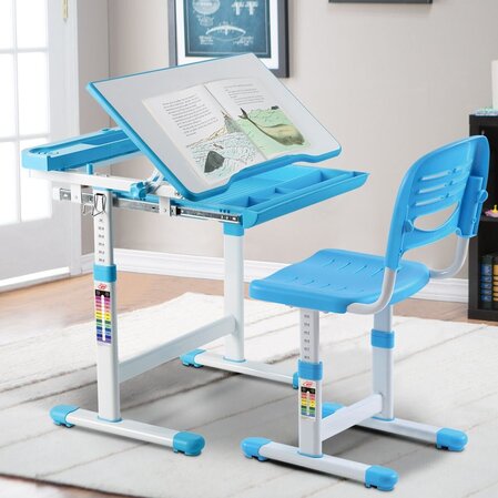 Adjustable children's desk and chair, blue, Costway