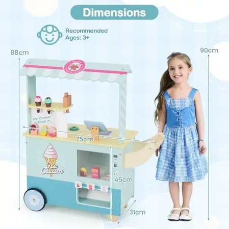 Wooden mobile ice cream cart with accessories, Costway