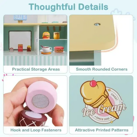 Wooden mobile ice cream cart with accessories, Costway