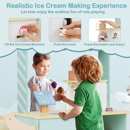 Wooden mobile ice cream cart with accessories, Costway