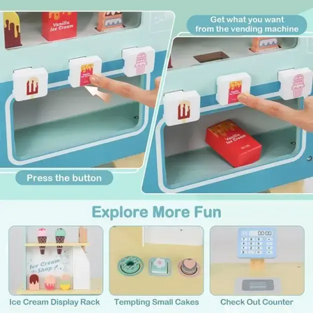 Wooden mobile ice cream cart with accessories, Costway