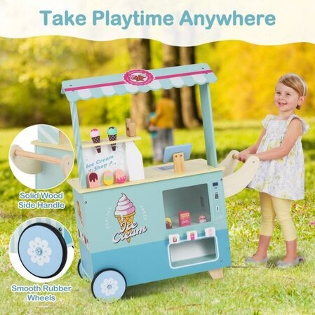 Wooden mobile ice cream cart with accessories, Costway