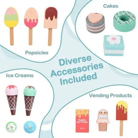 Wooden mobile ice cream cart with accessories, Costway