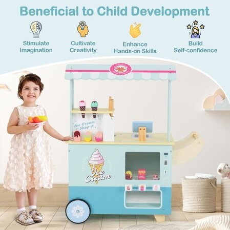 Wooden mobile ice cream cart with accessories, Costway