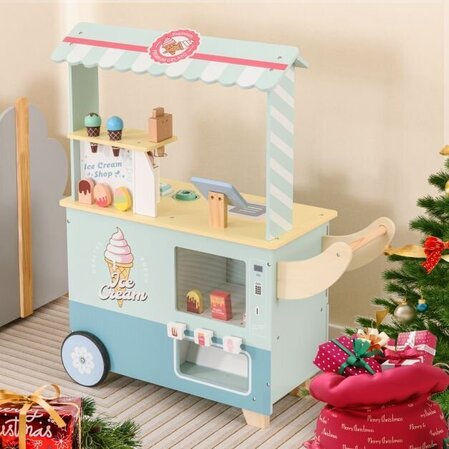 Wooden mobile ice cream cart with accessories, Costway