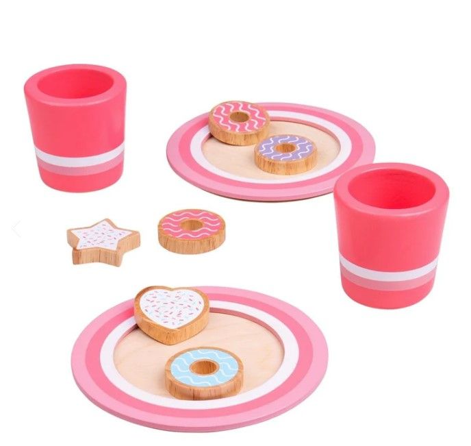 Bigjigs - Дървен комплект с мляко и бисквити - Розов